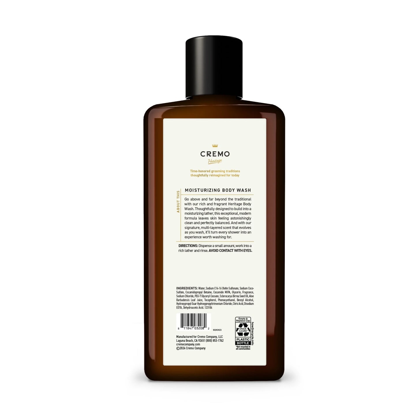 Cremo Men's Body Wash, Bourbon Vanilla, 16 oz