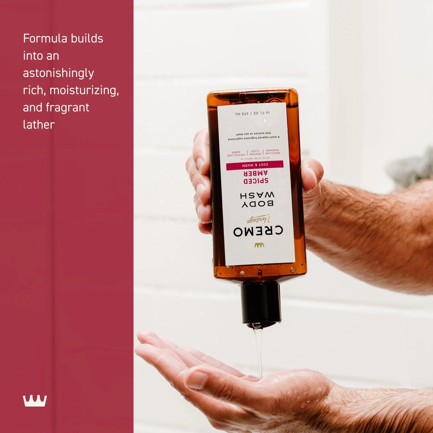 Cremo Heritage Red Men's Body Wash, Spiced Amber Scent, 16 fl oz