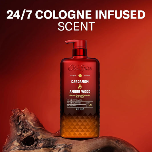 Old Spice Body Wash for Men, The Spice Alchemist Collection, 24/7 Cologne Infused Hydration, Cardamom + Amber Wood Scent, 20 oz