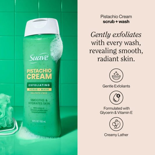 Suave Pistachio Cream Exfoliating Body Wash & Scrub With Glycerin & Vitamin E, 18 FL OZ