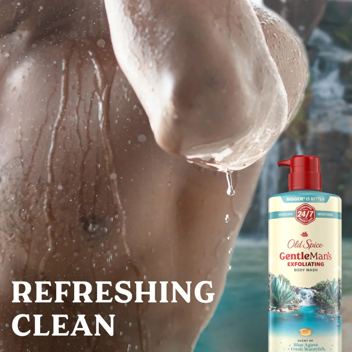 Old Spice GentleMan's Exfoliating Body Wash Pump, Scent of Blue Agave + Fresh Waterfall, 24/7 Shower Fresh, 26oz