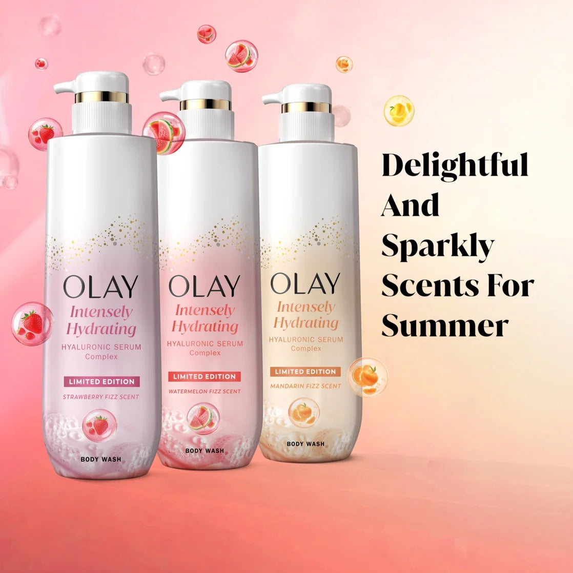 Olay Intensely Hydrating Body Wash with Hyaluronic Serum Complex, Mandarin Fizz Scent, 20 fl oz