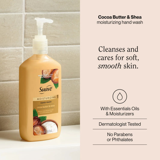 Suave Moisturizing Cocoa Butter & Shea Hand Soap, Gentle Cleanser for Hands, 12 FL OZ