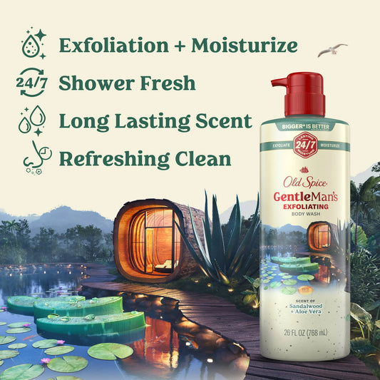 Old Spice Men's Body Wash for Men, Sandalwood and Aloe Vera, 24/7 Shower Fresh, Exfoliation + Moisturization, 26oz