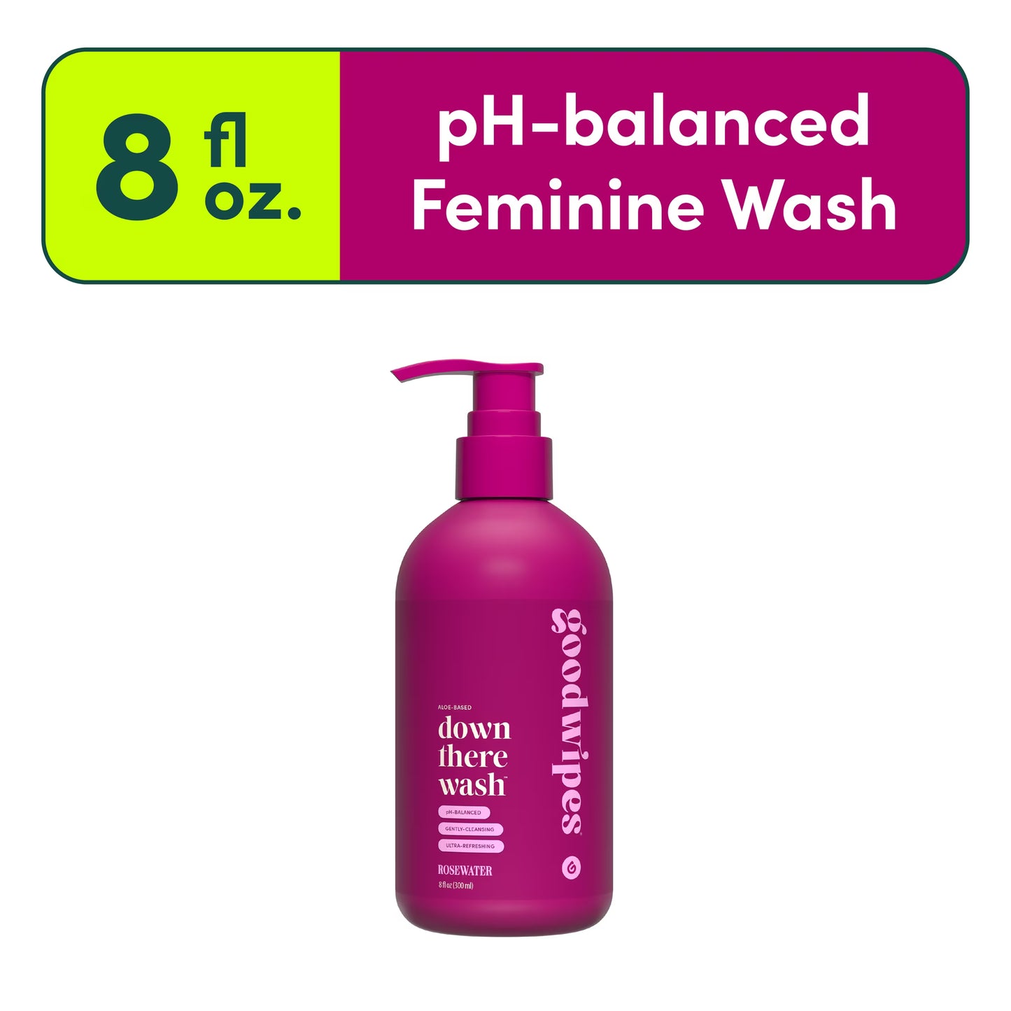 Goodwipes Down There Wash, Feminine Hygiene Wash, Rosewater Scented, 8.0 Fl Oz