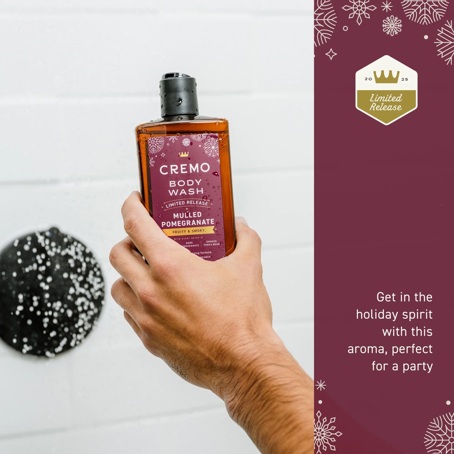 Cremo Holiday Men's Body Wash, Mulled Pomegranate, 16 fl oz