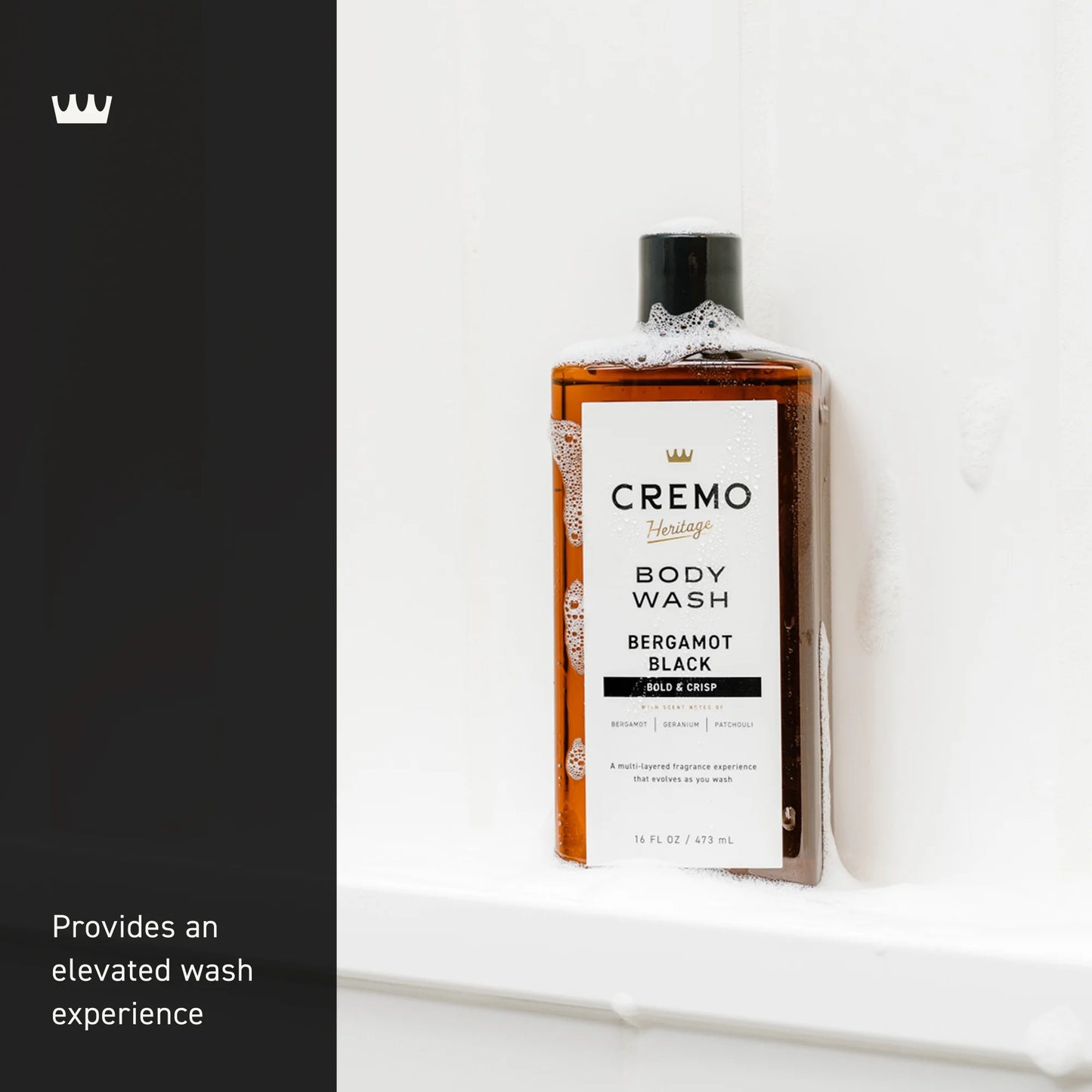 Cremo Mens Body Wash Heritage Black, Bergamot Black Scent, 16 fl oz
