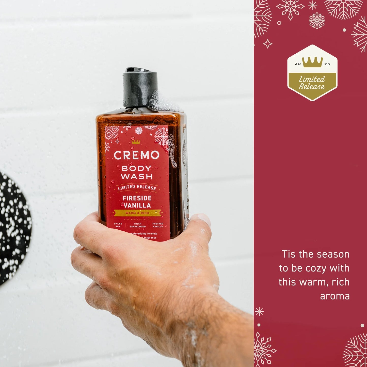 Cremo Holiday Men's Body Wash, Fireside Vanilla, 16 fl oz