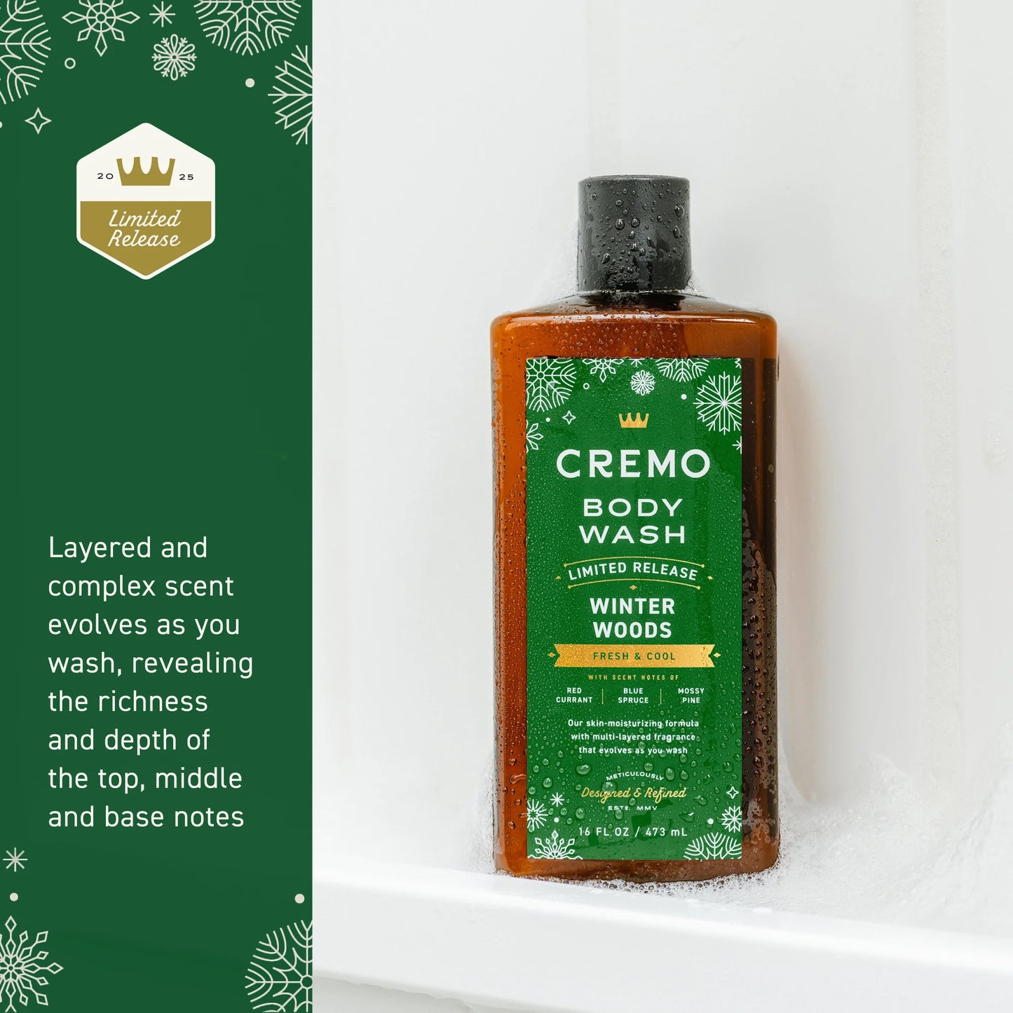 Cremo Men's Holiday Body Wash, Winter Woods, 16 fl oz