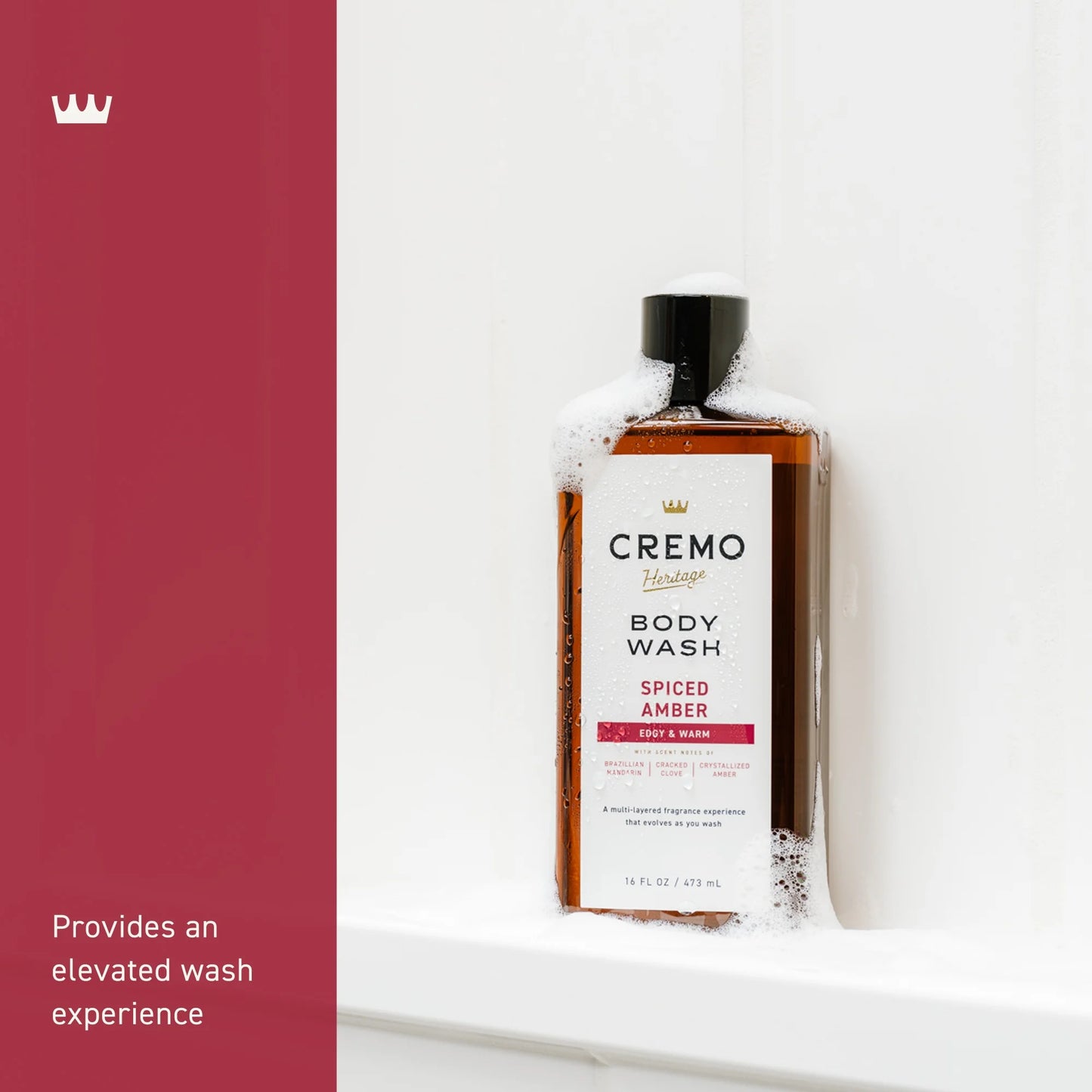 Cremo Heritage Red Men's Body Wash, Spiced Amber Scent, 16 fl oz