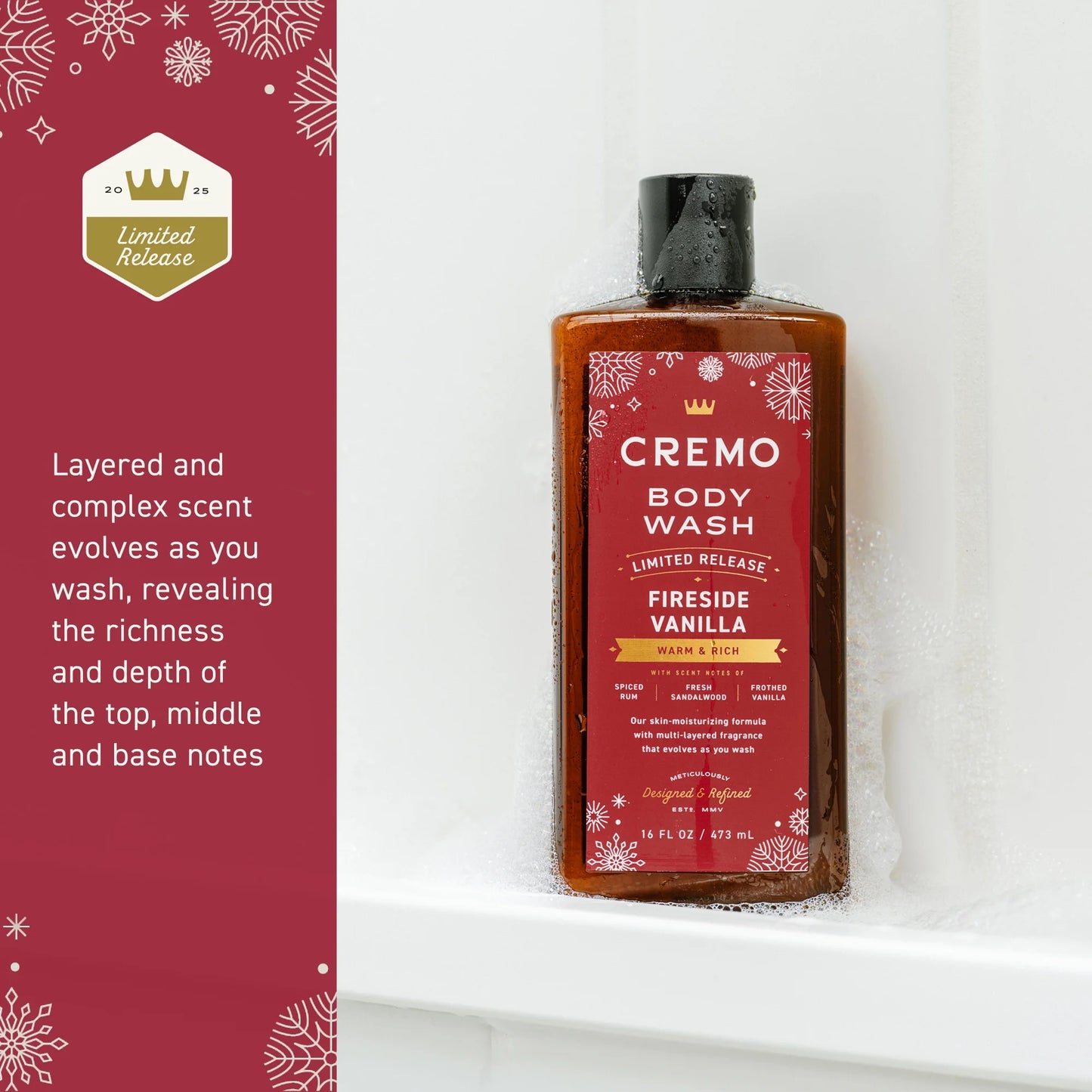 Cremo Holiday Men's Body Wash, Fireside Vanilla, 16 fl oz