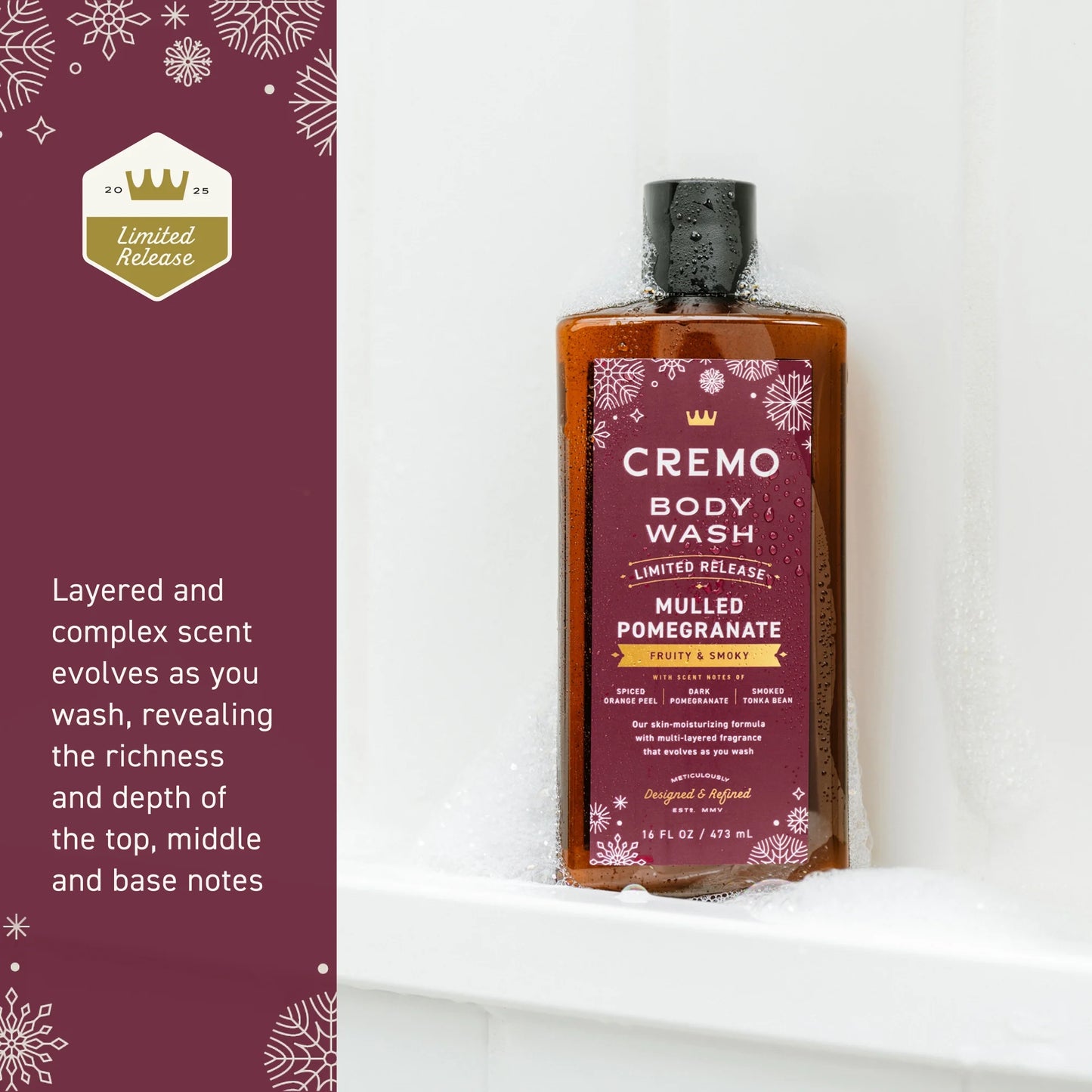 Cremo Holiday Men's Body Wash, Mulled Pomegranate, 16 fl oz