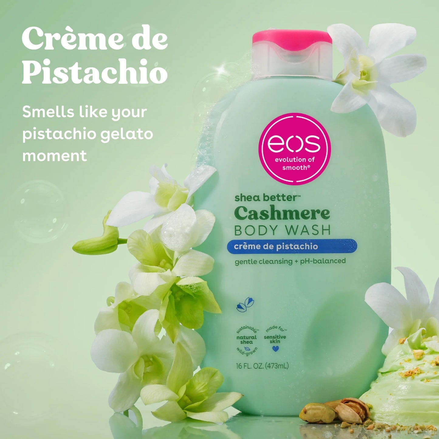 Eos Shea Better Cashmere Body Wash, Crème de Pistachio, Creamy Gel Formula, 16 fl oz.