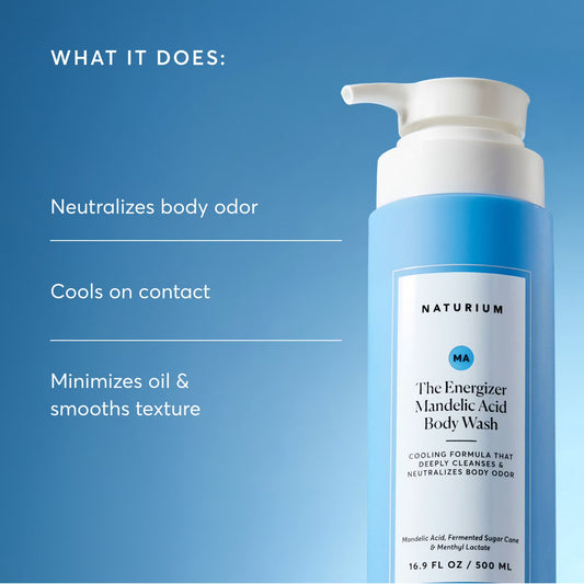 Naturium The Energizer Body Wash, Cooling & Refreshing Formula with Mandelic Acid, Deeply Cleanses & Neutralizes Body Odor, 16.9 fl oz
