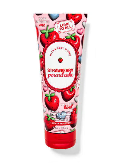 Bath & Body Works Strawberry Pound Cake Body Cream 8 oz and Body Spray 8 fl oz