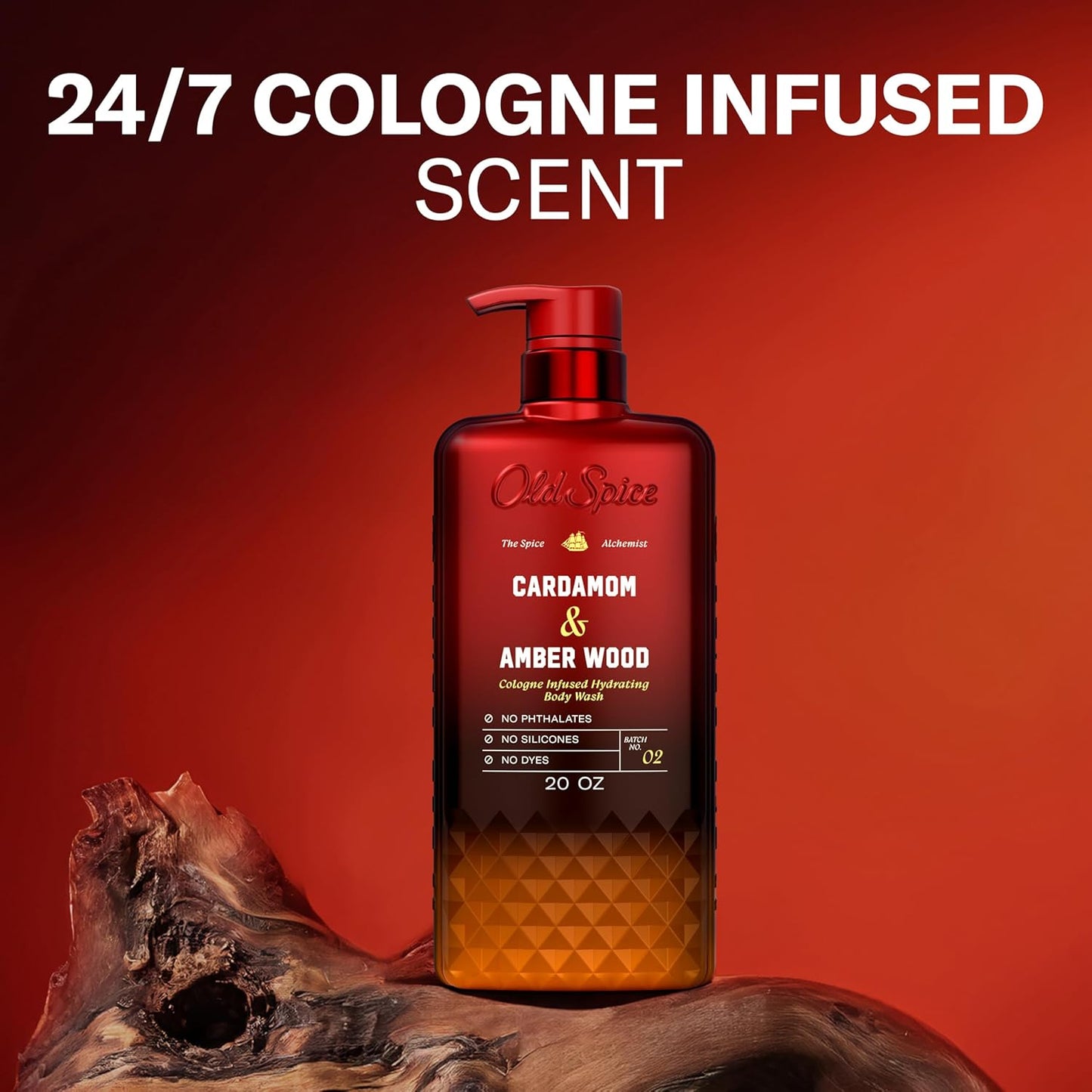 Old Spice Body Wash for Men, The Spice Alchemist Collection, 24/7 Cologne Infused Hydration, Cardamom + Amber Wood Scent, 20 oz