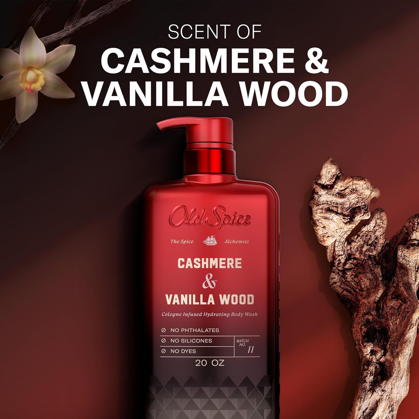 Old Spice Body Wash for Men, The Spice Alchemist Collection, 24/7 Cologne Infused Hydration,  Cashmere + Vanilla Wood Scent, 20 oz