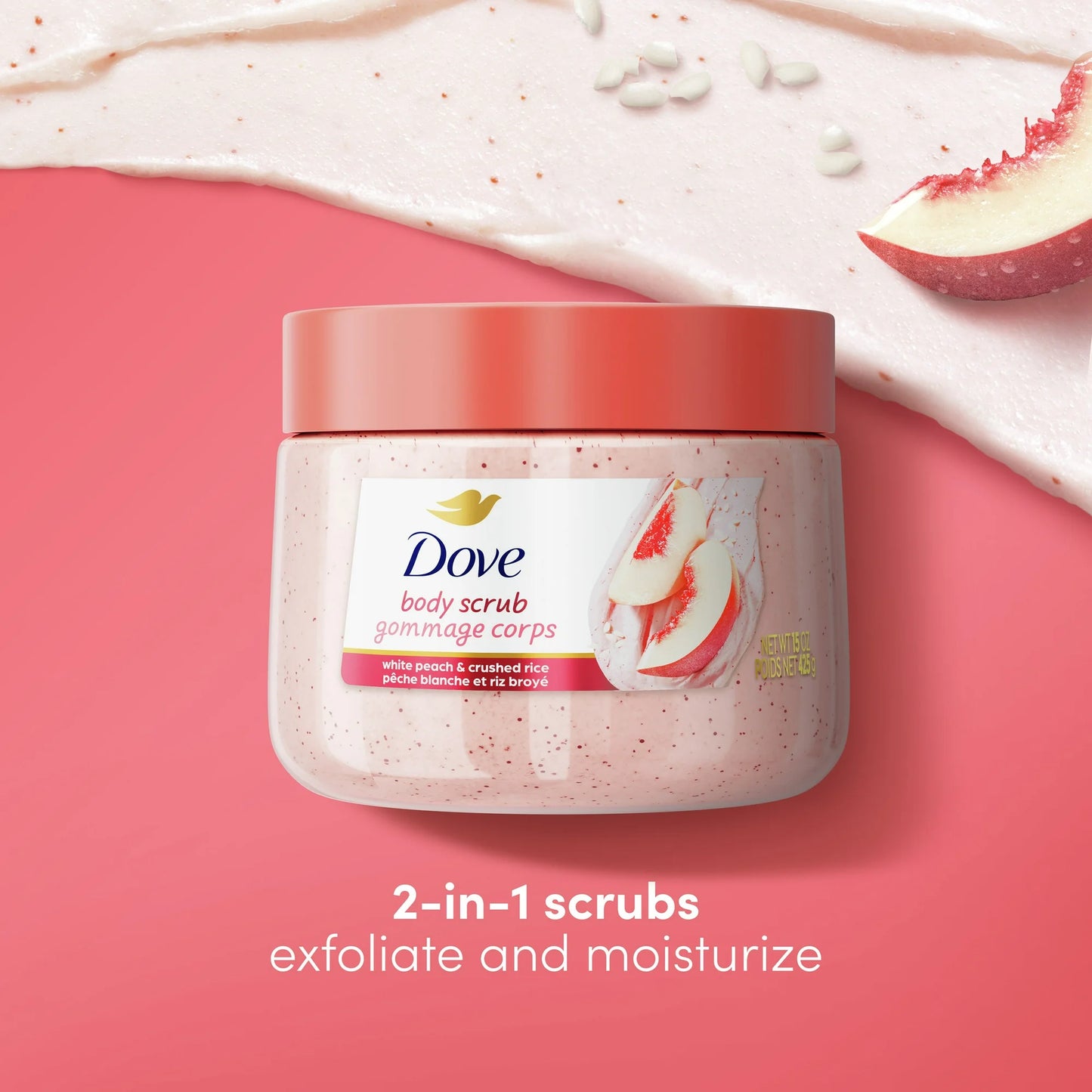 Dove Exfoliating Body Scrub for Women Peach, 15 oz