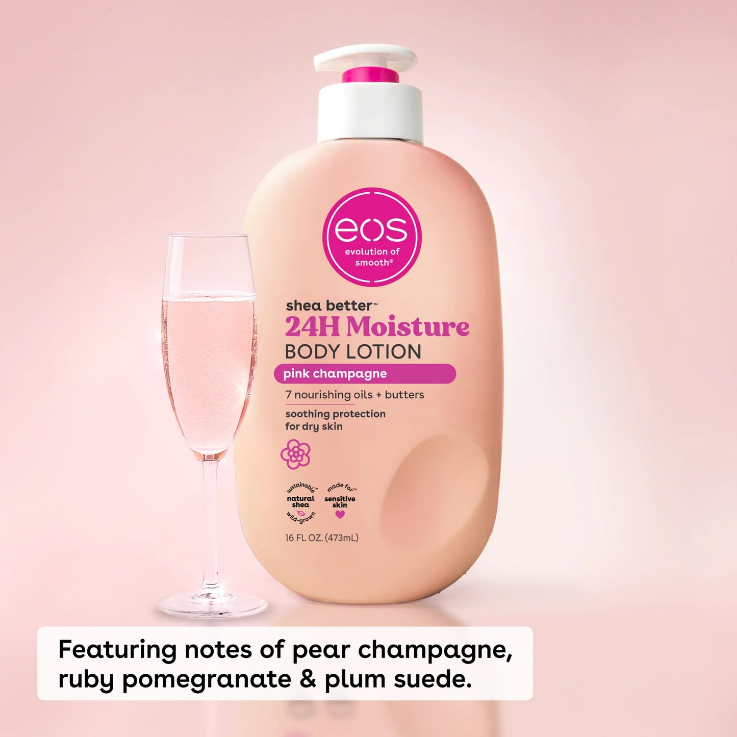 Eos Shea Butter Body Lotion for Dry Skin, Pink Champagne, 16 fl oz