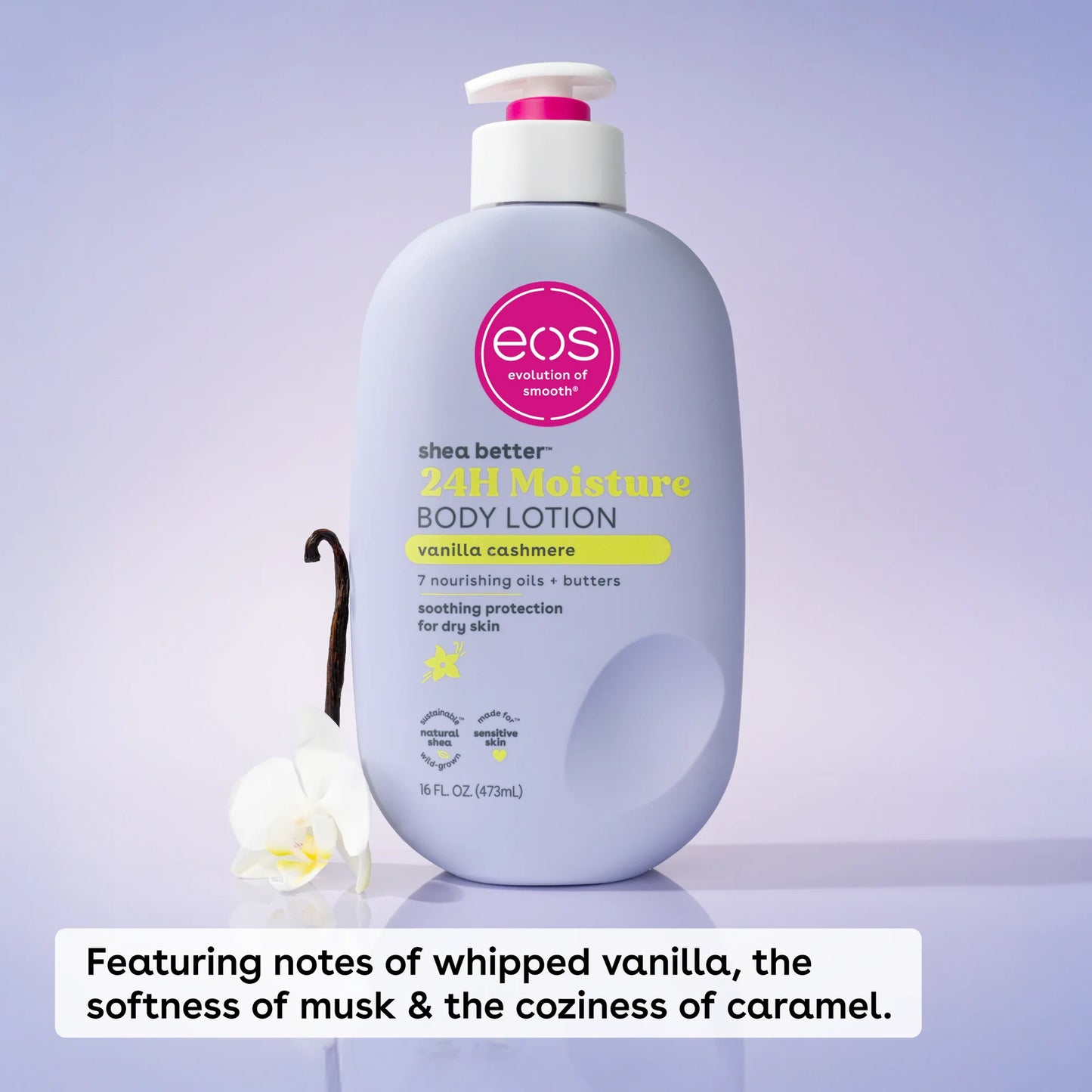 Eos Shea Better 24H Moisture Body Lotion, Vanilla Cashmere, for Dry Skin, 16 fl oz