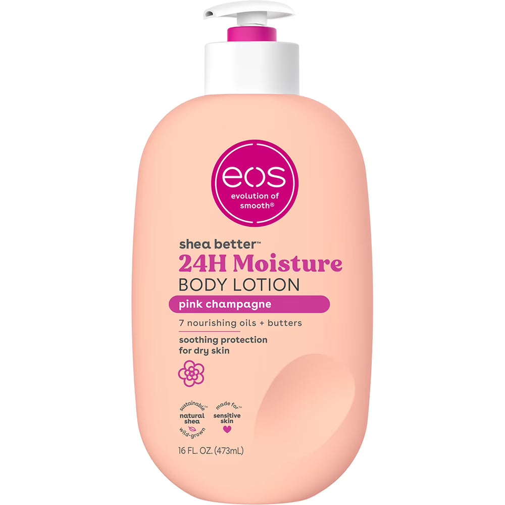 Eos Shea Butter Body Lotion for Dry Skin, Pink Champagne, 16 fl oz