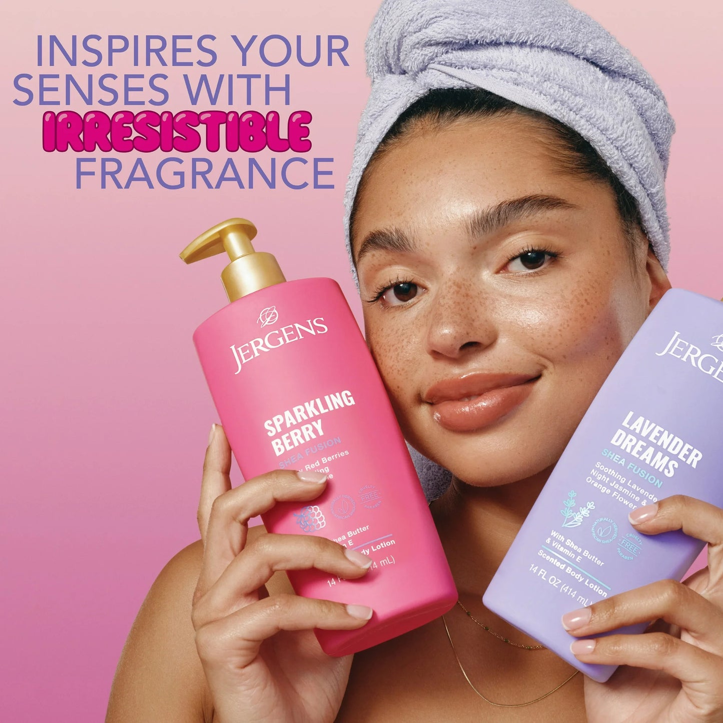 Jergens Shea Fusion Sparkling Berry Scented Body Lotion, Moisturizer for Dry Skin, 14 fl oz