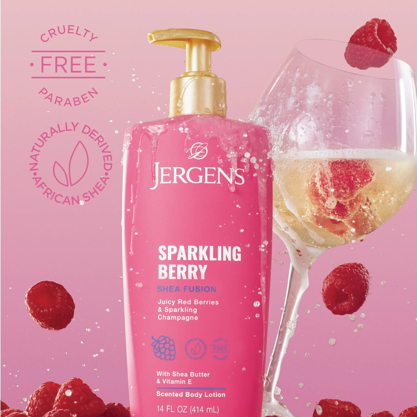 Jergens Shea Fusion Sparkling Berry Scented Body Lotion, Moisturizer for Dry Skin, 14 fl oz