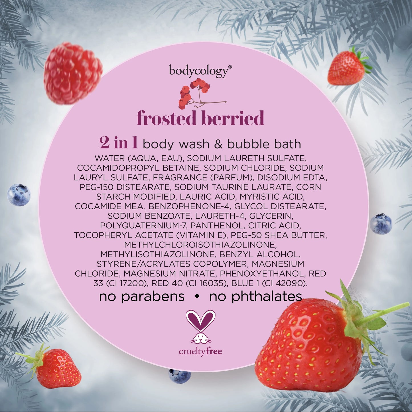 Bodycology Frosted Berries 2 in 1 Body Wash & Bubble Bath 16 fl oz