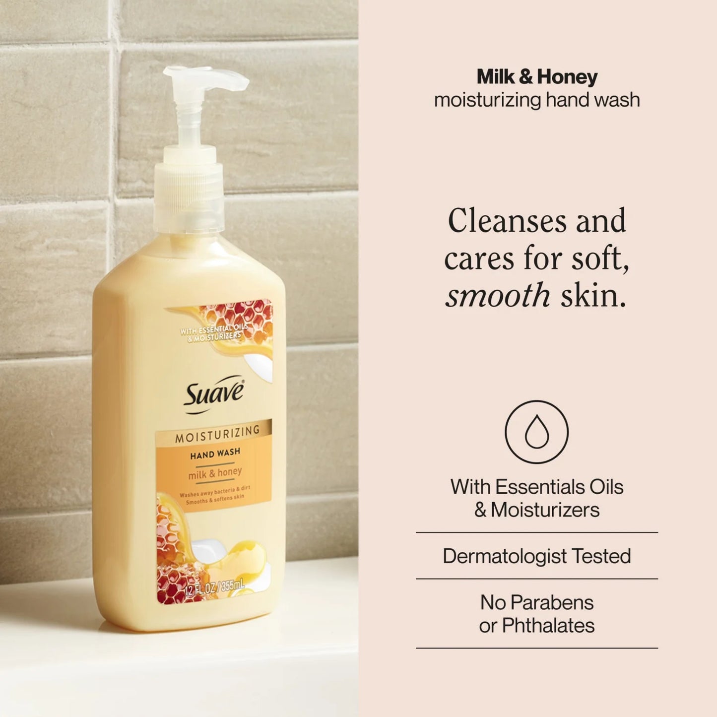 Suave Moisturizing Milk & Honey Hand Soap, Gentle Cleanser for Hands, 12 FL OZ