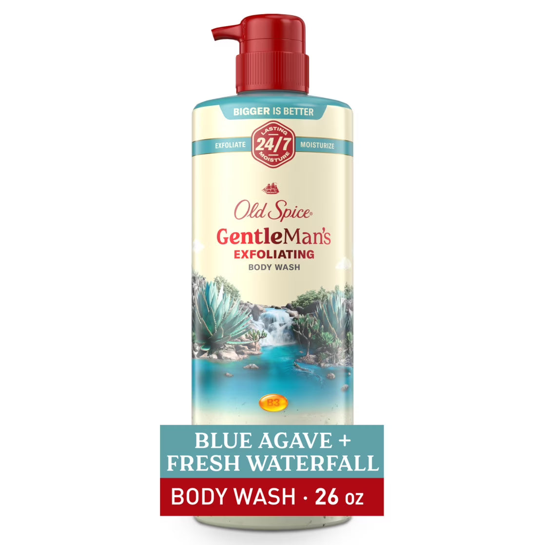 Old Spice GentleMan's Exfoliating Body Wash Pump, Scent of Blue Agave + Fresh Waterfall, 24/7 Shower Fresh, 26oz