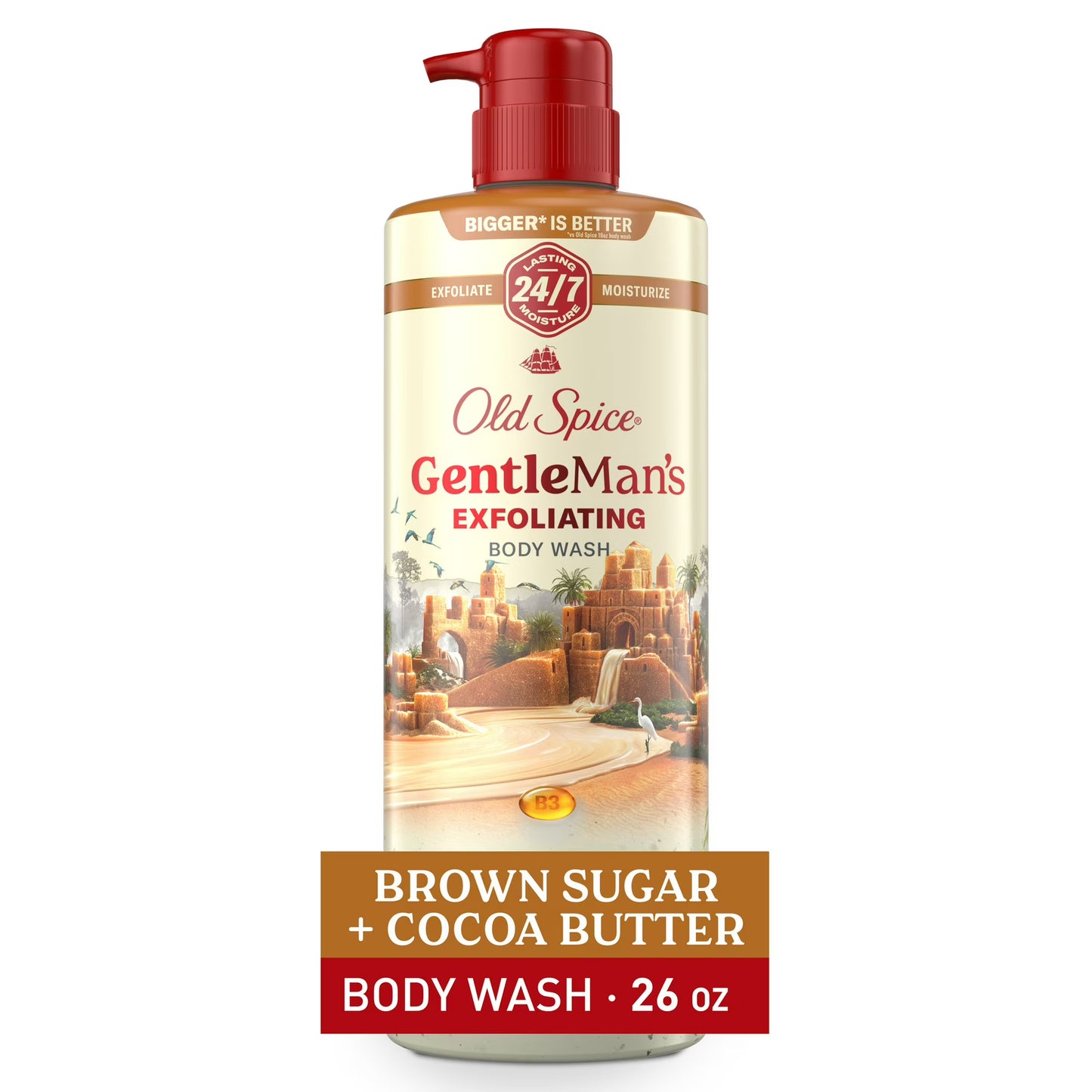 Old Spice Men's Body Wash for Men, Brown Sugar and Cocoa Butter, 24/7 Shower Fresh,  Exfoliation + Moisturization, 26oz