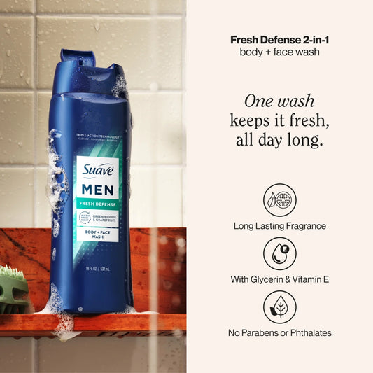 Suave Men Body Wash, Fresh Defense, 18 oz