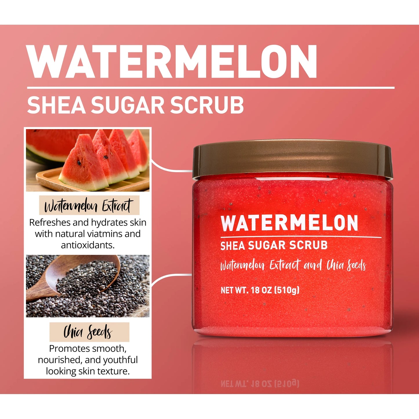 Equate Watermelon Shea Sugar Body Scrub, 18 oz, Natural Oils and Vitamin E