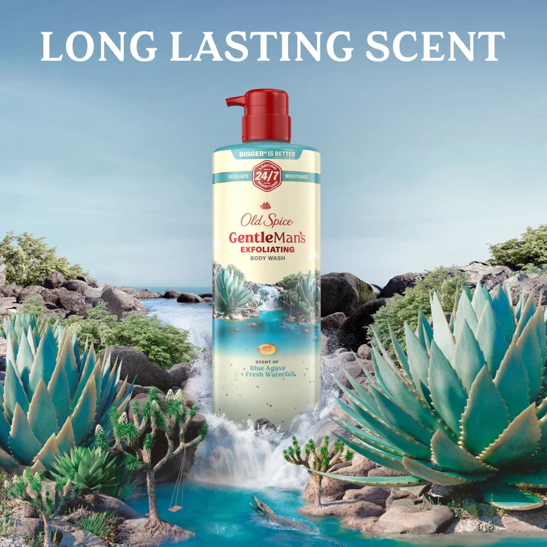 Old Spice GentleMan's Exfoliating Body Wash Pump, Scent of Blue Agave + Fresh Waterfall, 24/7 Shower Fresh, 26oz