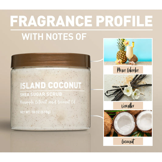 Equate Shea Sugar Scrub, Island Coconut Scent, 18 oz