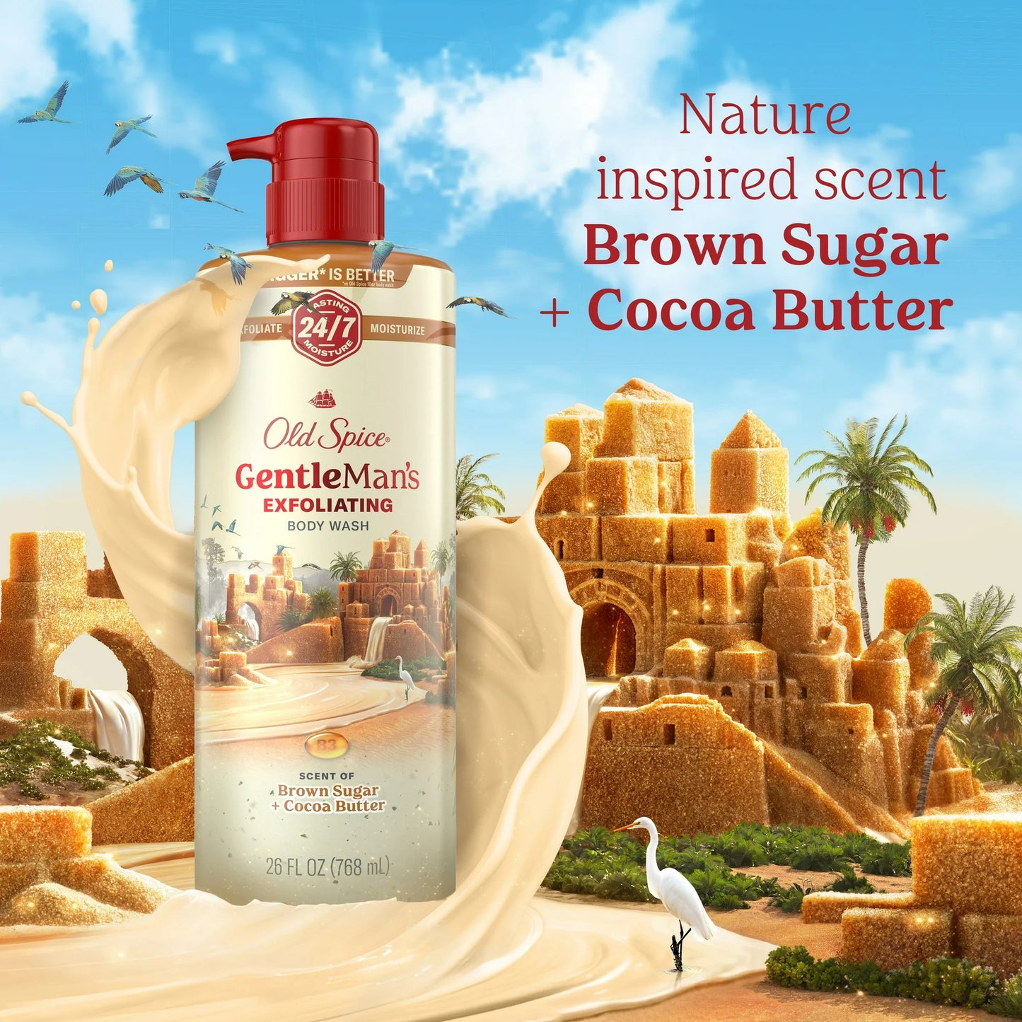 Old Spice Men's Body Wash for Men, Brown Sugar and Cocoa Butter, 24/7 Shower Fresh,  Exfoliation + Moisturization, 26oz